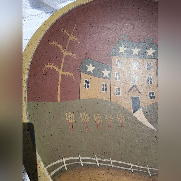 Vintage Folk Art Primitive Hand painted colonial americana bowl wall home décor - Picture 12 of 13